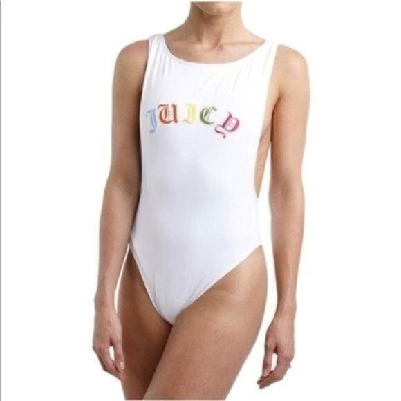 NWT Juicy Couture Logo White One Piece Swimsuit Bathing Suit Size XS Open Back - Picture 6 of 7
